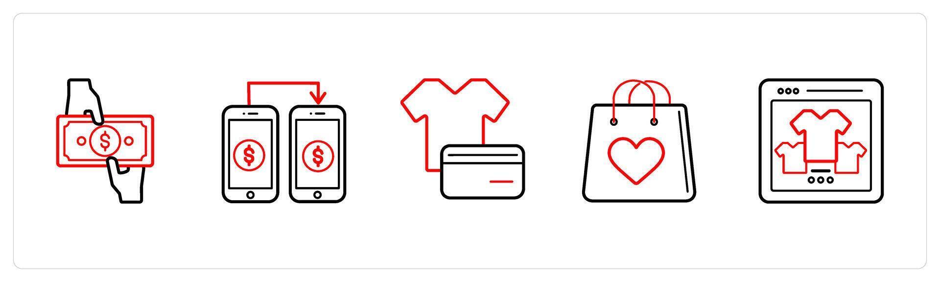 currency, money transfer, online buy in red line color vector