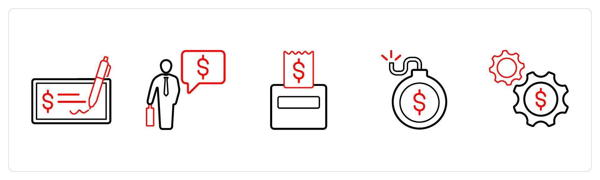 signed cheque, finance manager in red line color vector