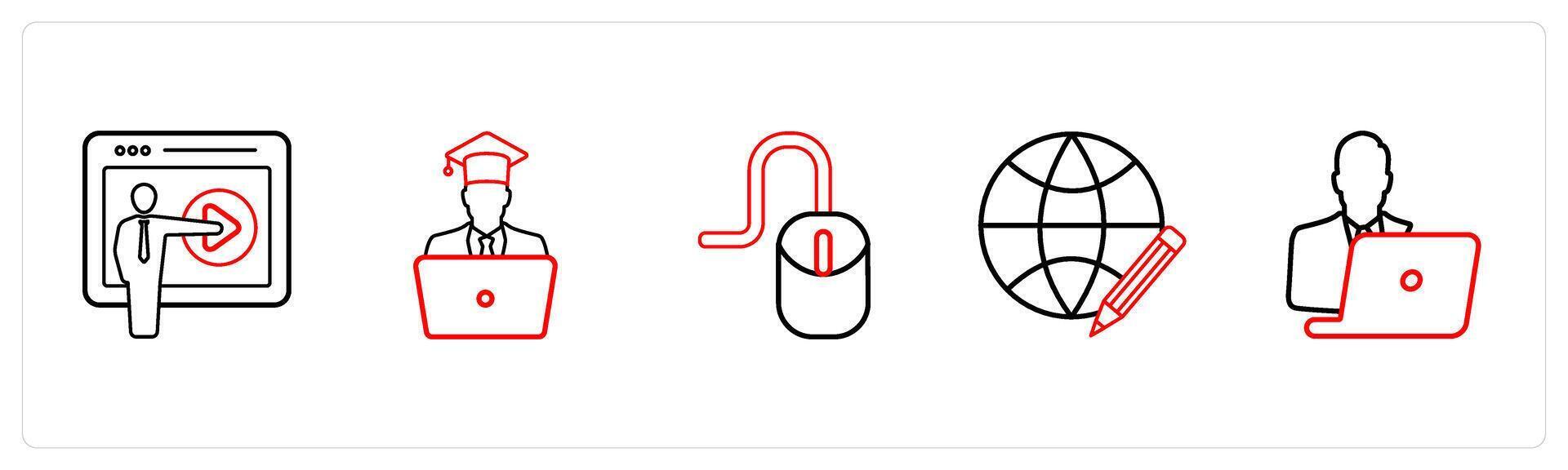 tutorial, student in red line color vector