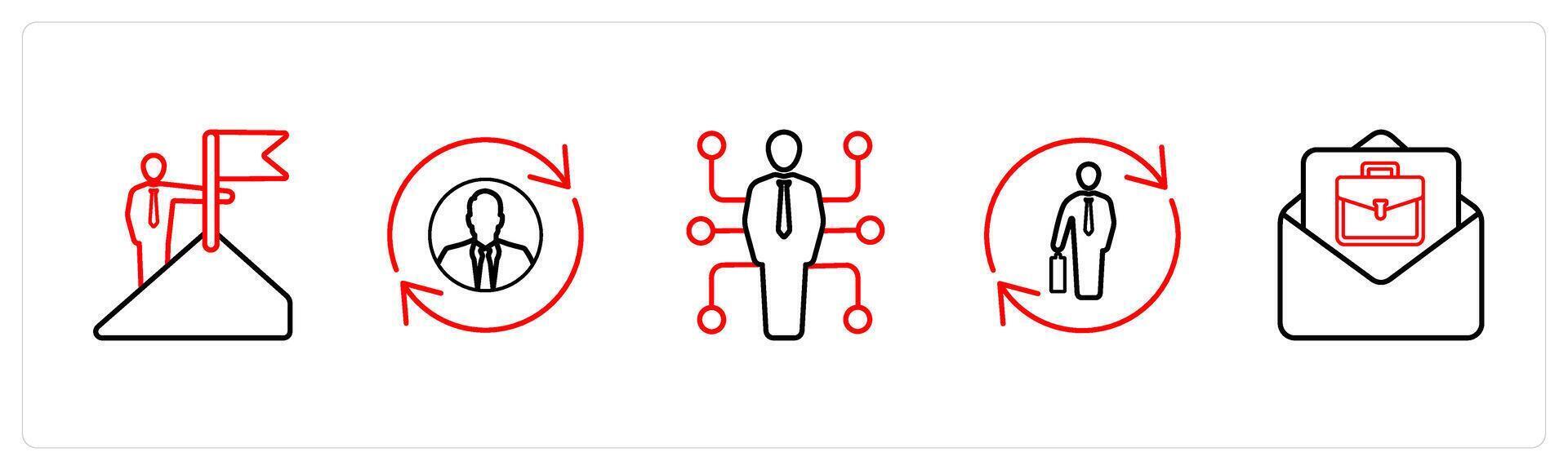 achievement, employee, potential in red line color vector