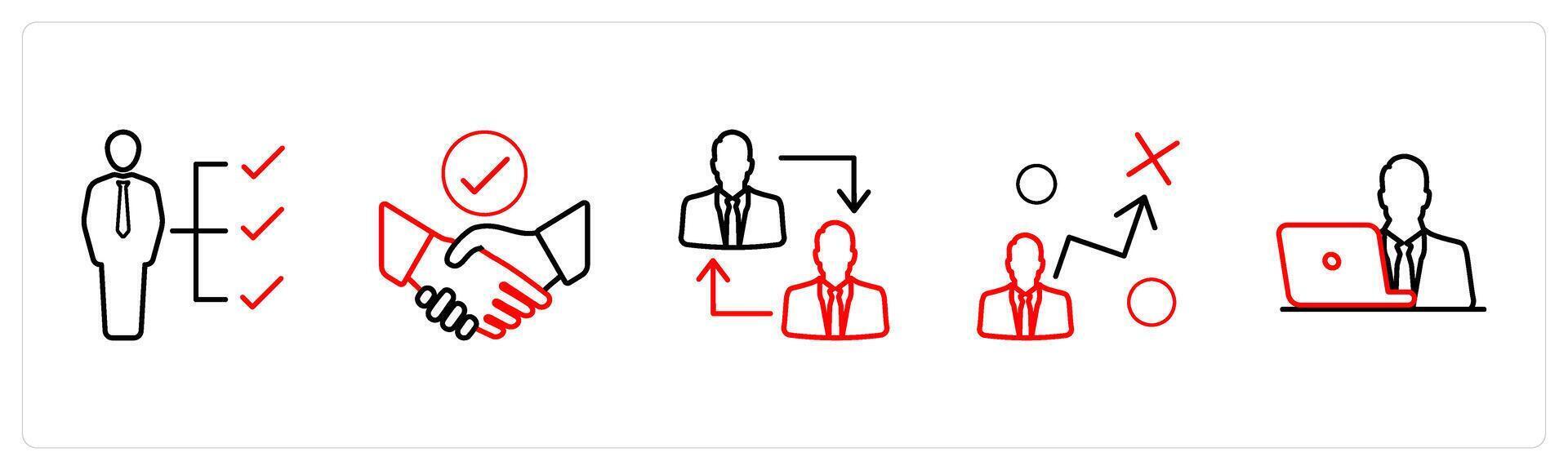 skills, partnership, teamwork in red line color vector