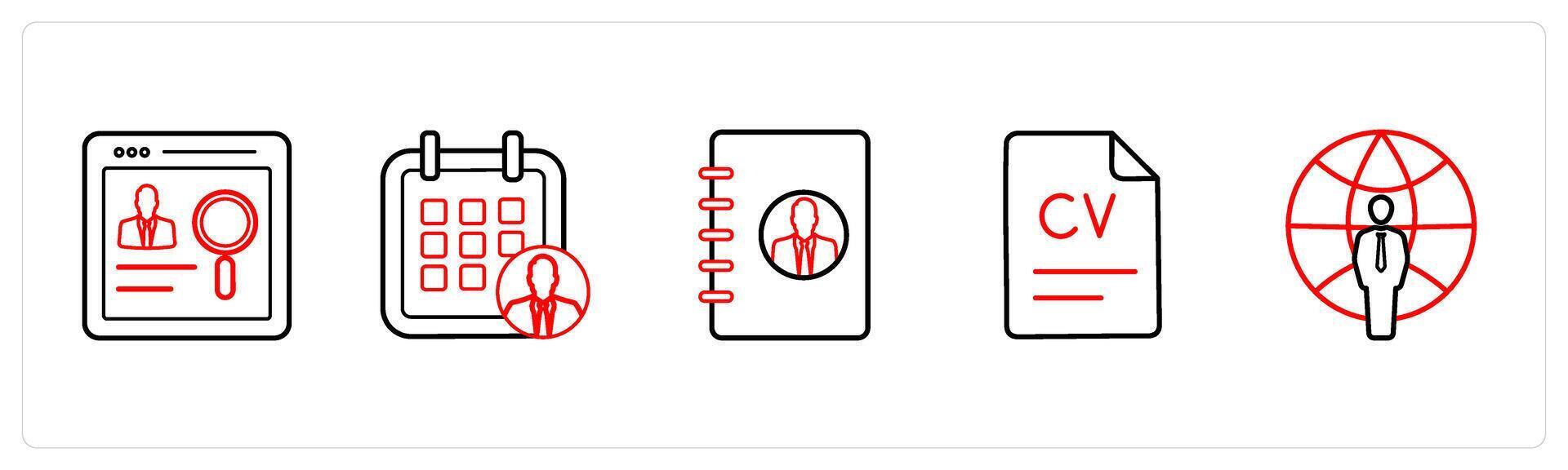 candidate search, employee calendar in red line color vector