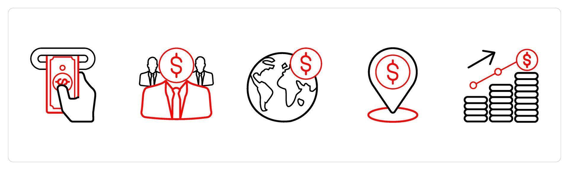 atm, investor, world bank in red line color vector