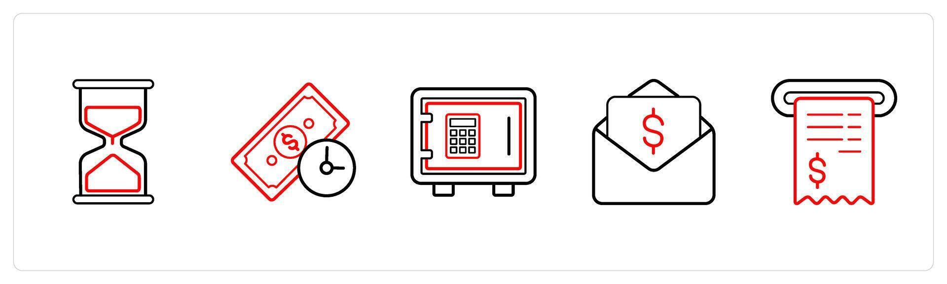 hourglass, time is money in red line color vector