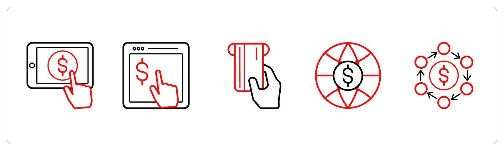 online pay, pay per click in red line color vector