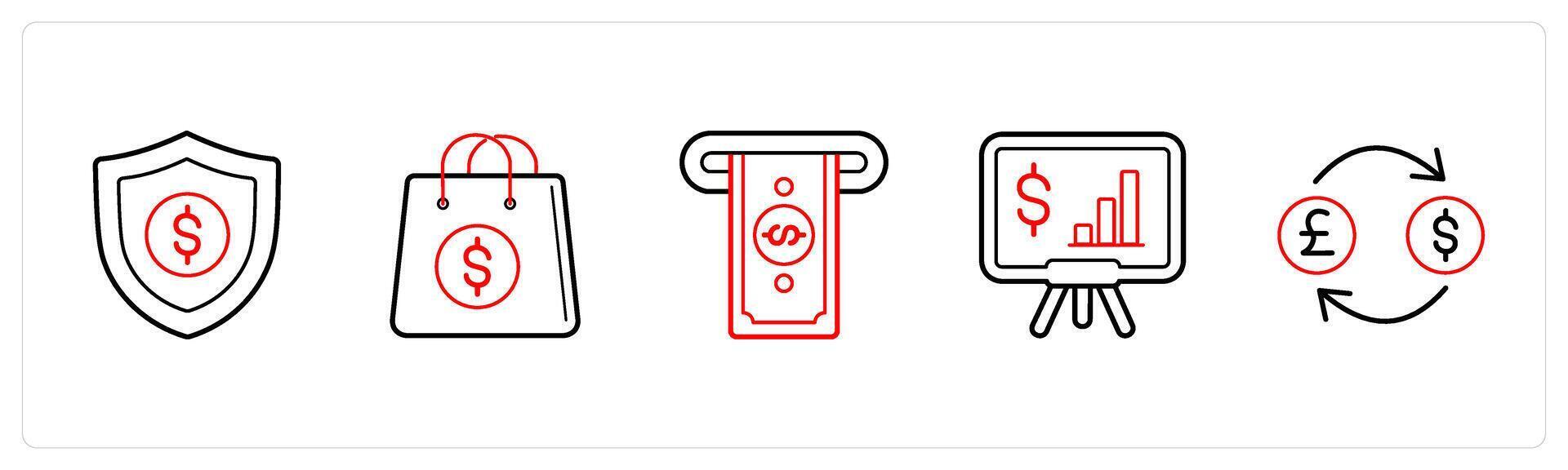 security, money bag, withdraw money in red line color vector