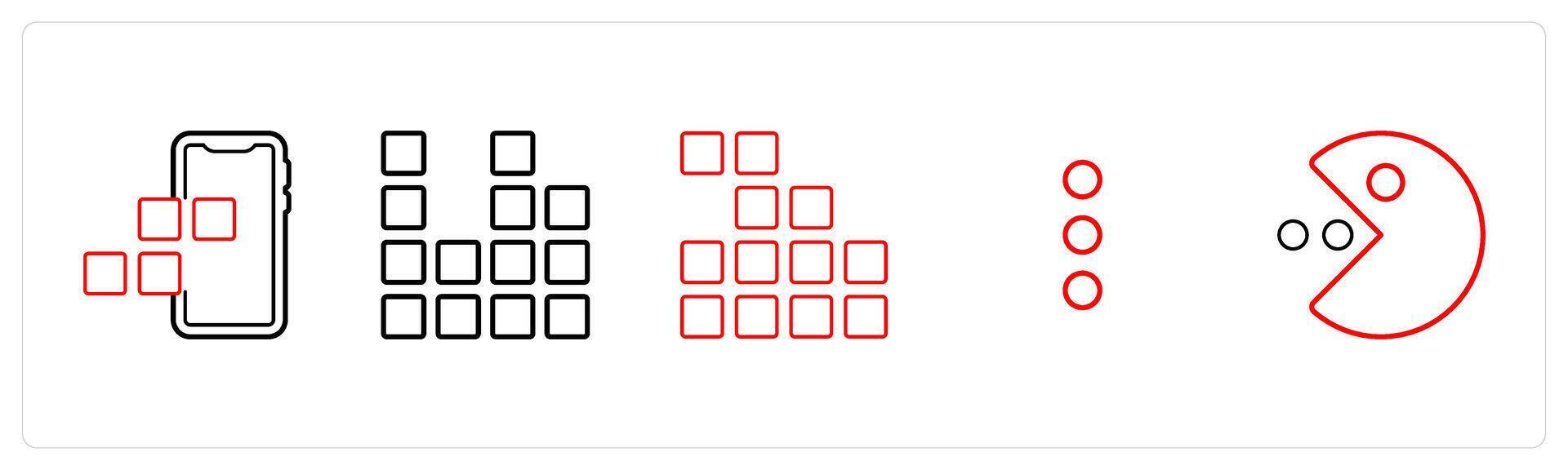 A set of 5 mix icons as mobile apps, diagram, application in red line color vector