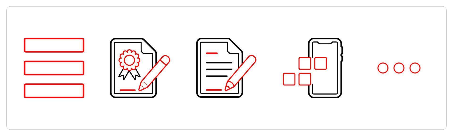 A set of 5 mix icons as house, message, mobile sms in red line color vector