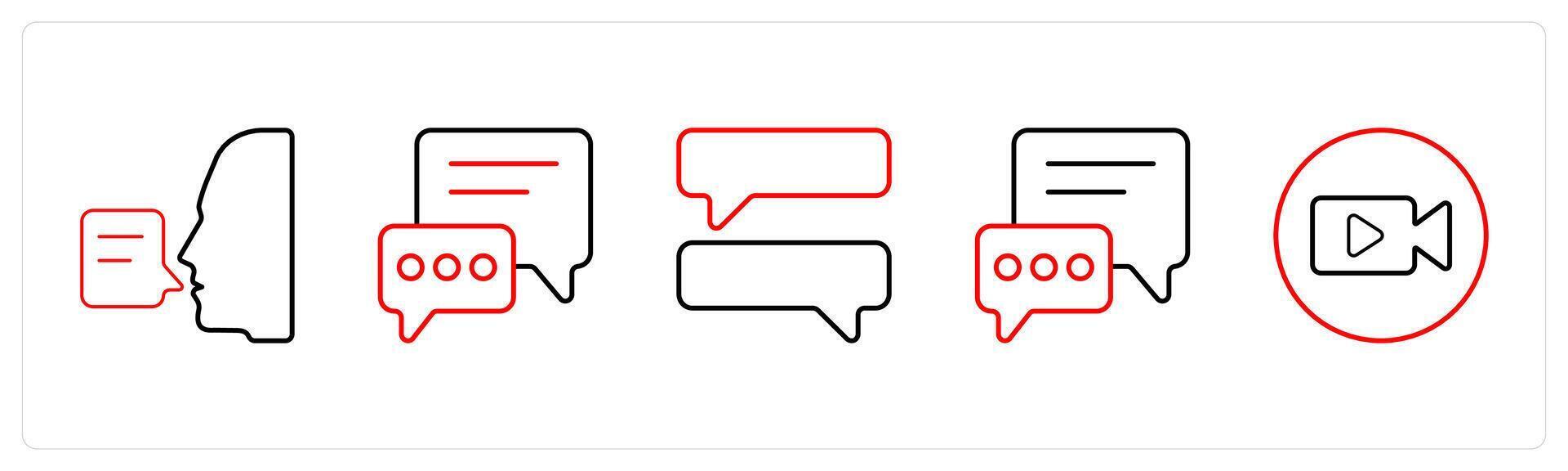 A set of 5 mix icons as communication, message, chat in red line color vector