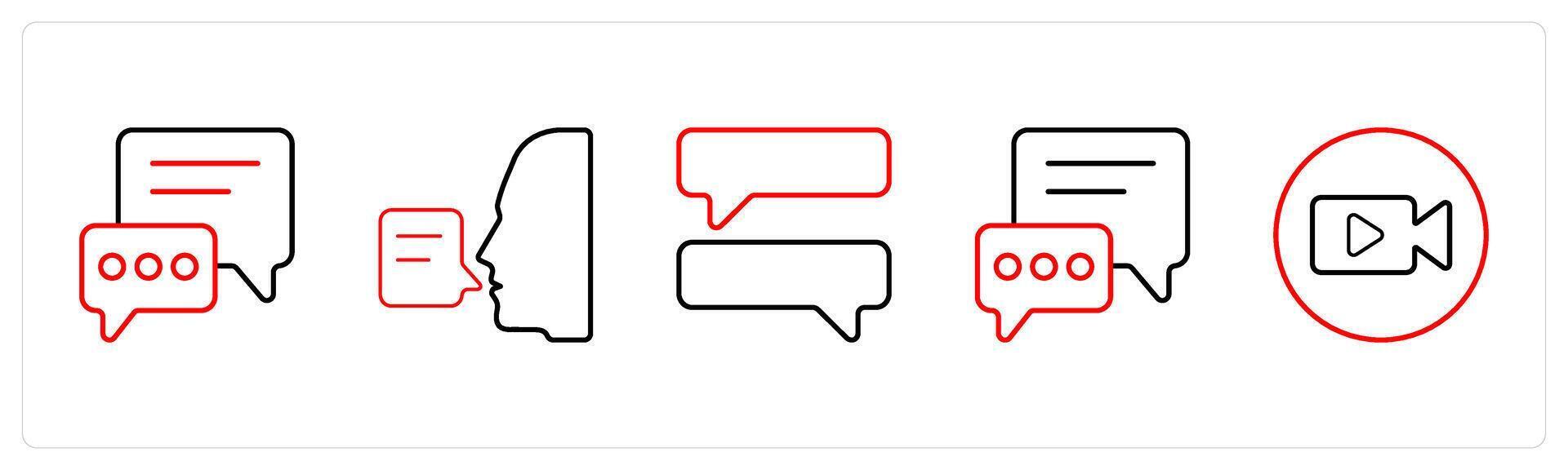 A set of 5 mix icons as message, comminication, chat in red line color vector