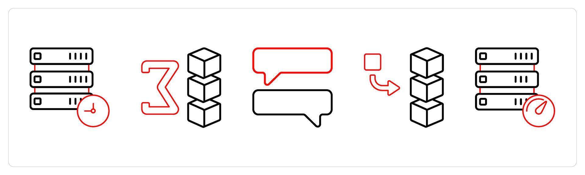 A set of 5 mix icons as drive update, sum of drive, chat in red line color vector