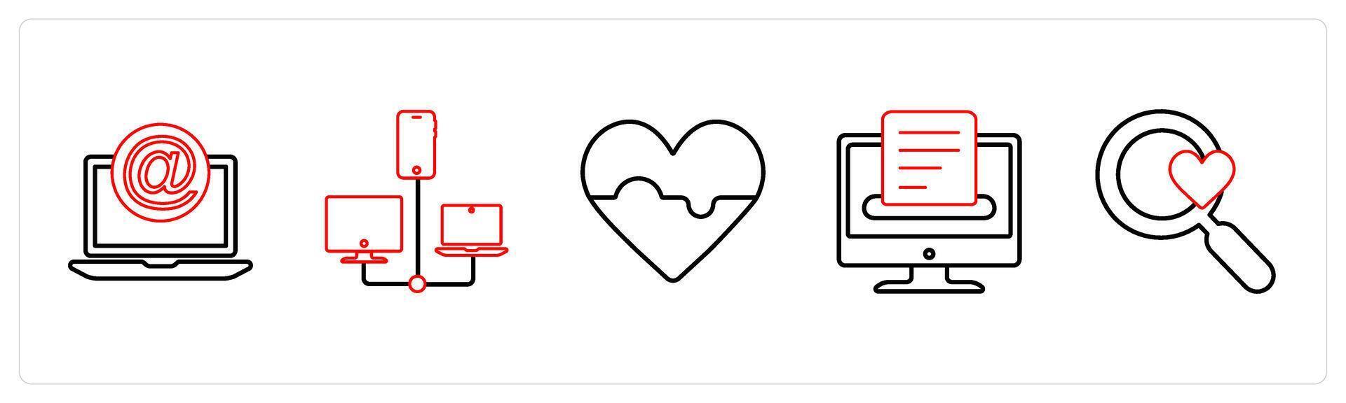 A set of 5 mix icons as mention, connection, favorite in red line color vector