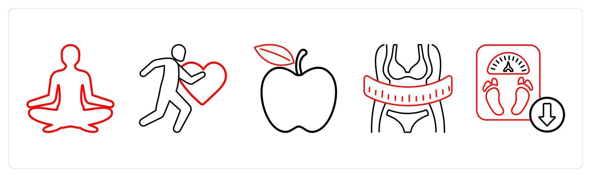 A set of 5 medical icons as biochemistry, search infection, infection in red line color vector