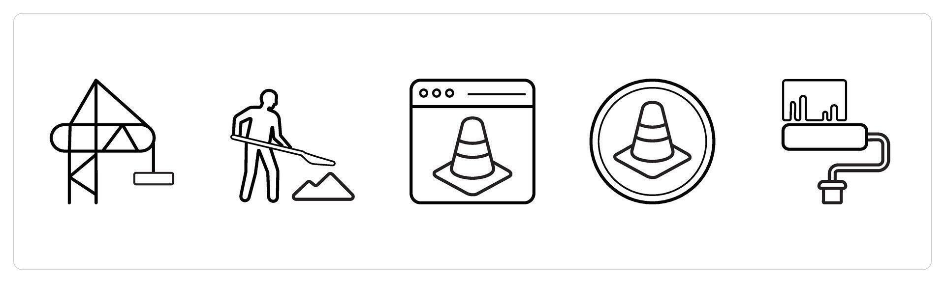 crane, under maintenance in black line color vector