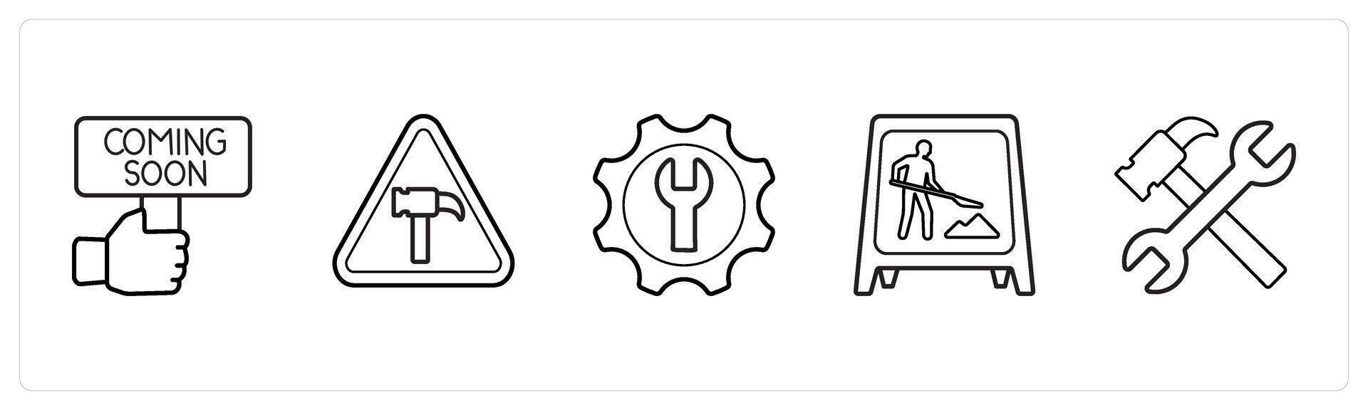 coming soon, hammer in black line color vector