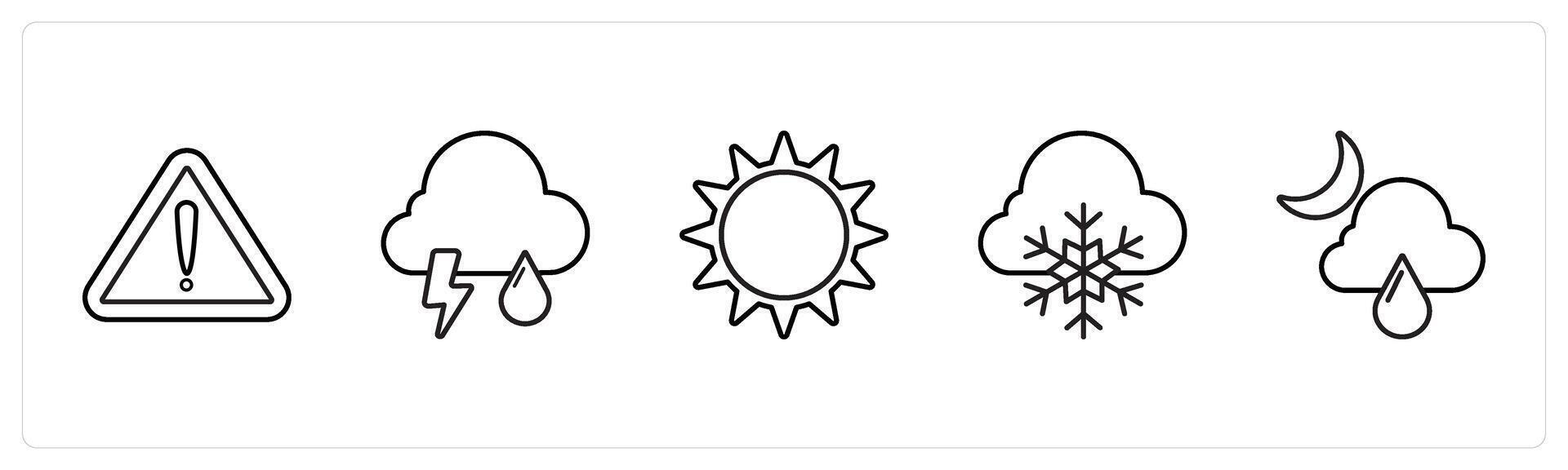 danger, rain, sun in black line color vector