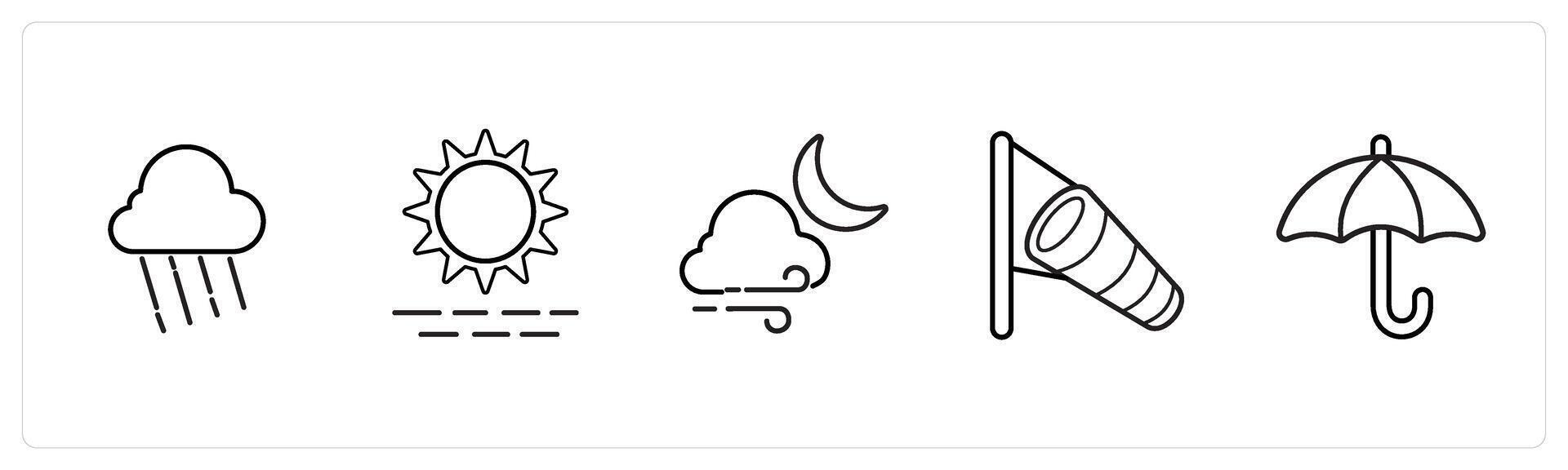 rainy cloud, morning in black line color vector