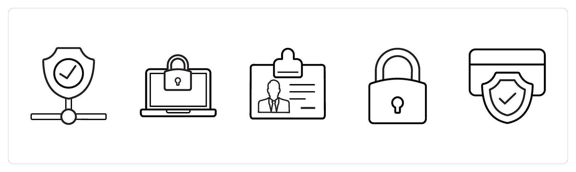 firewall security, laptop security in black line color vector