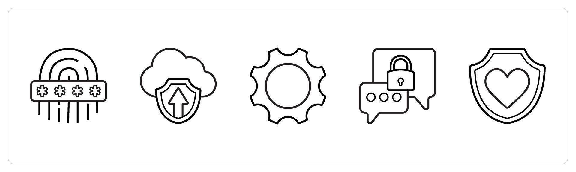 biometric, cloud security in black line color vector