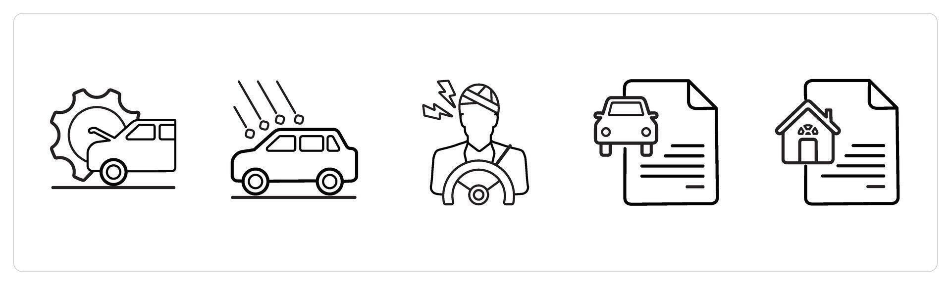 car service, car accident in black line color vector