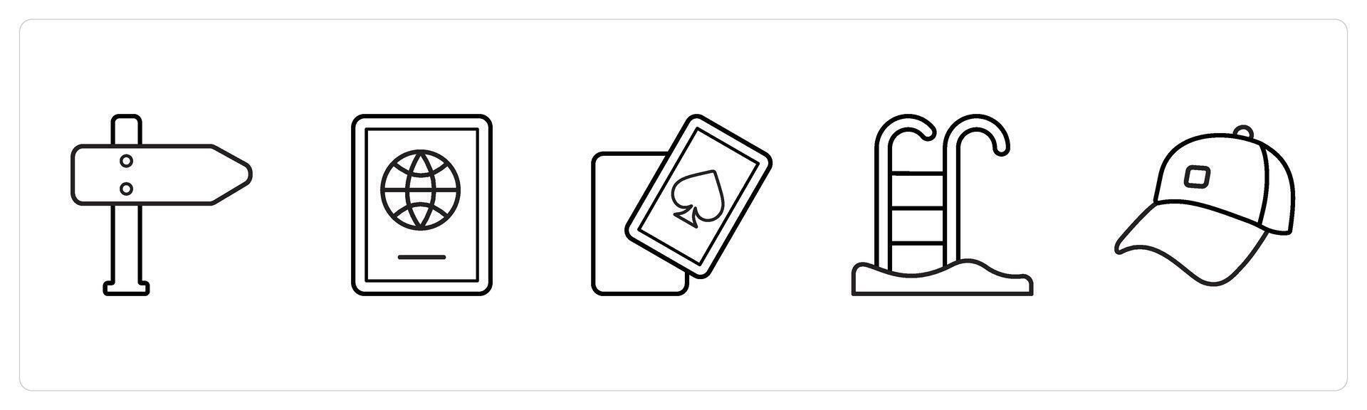 direction, passport, cards in black line color vector