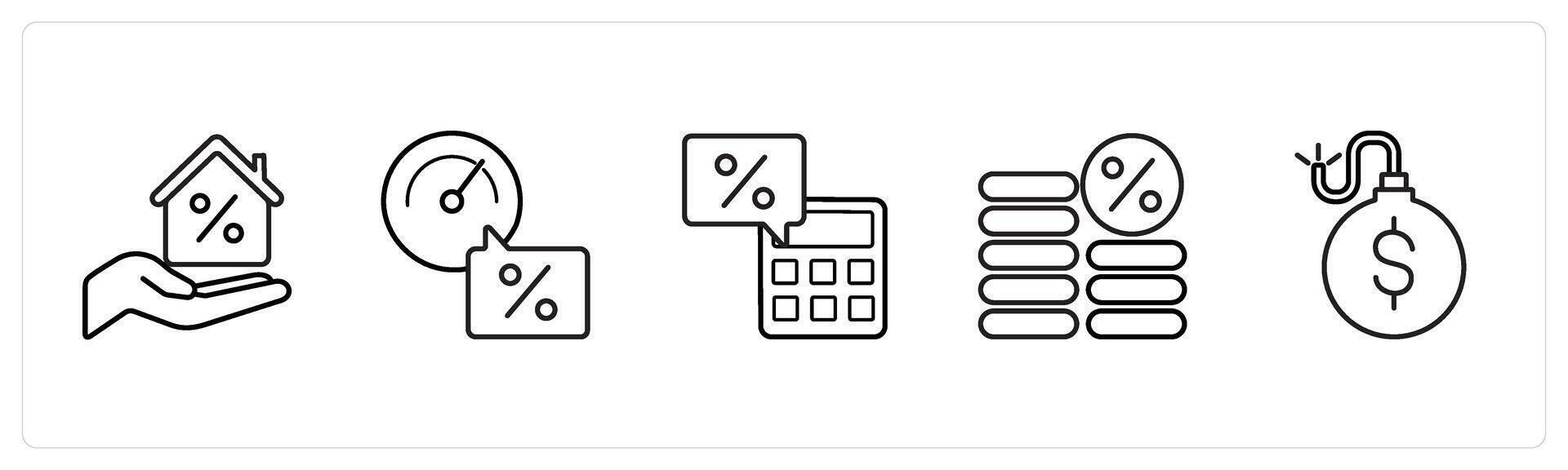 home loan, rating, calculator in black line color vector