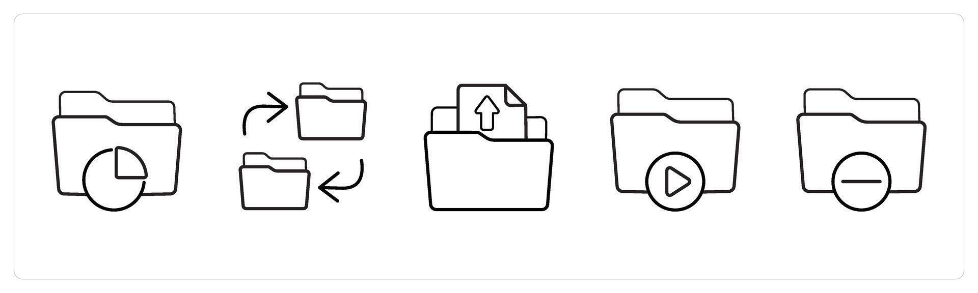data folder, backup folder in black line color vector