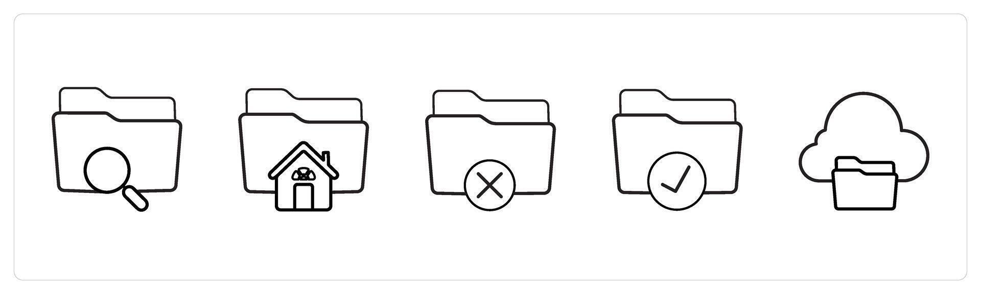 search folder, home folder in black line color vector