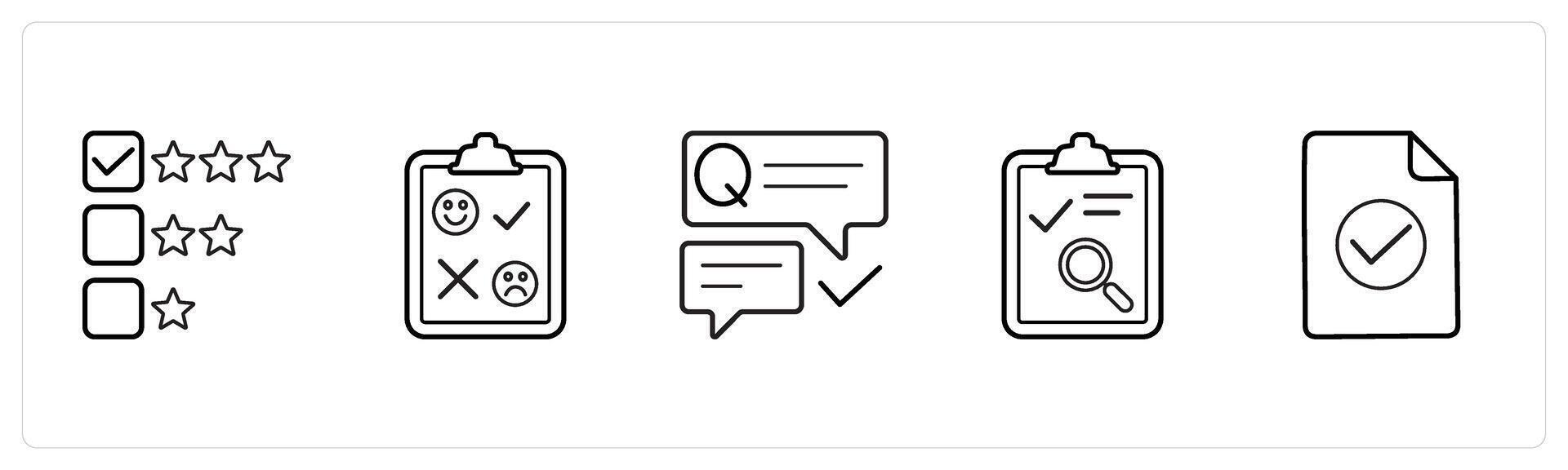 star rating, feedback, questionnaire in black line color vector