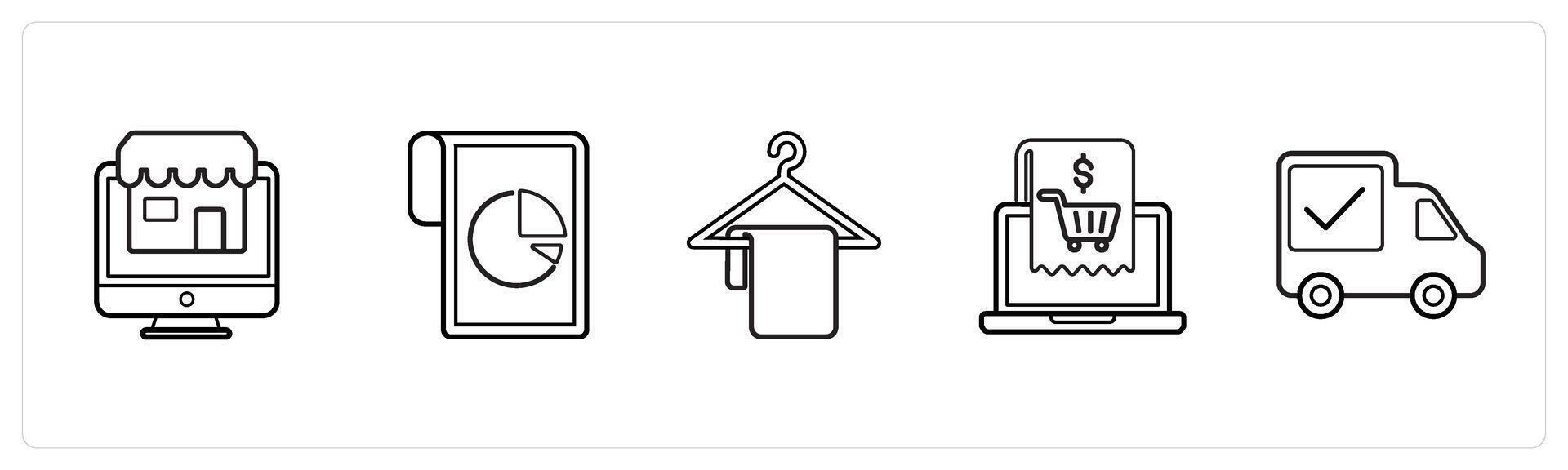 online shopping store in black line color vector