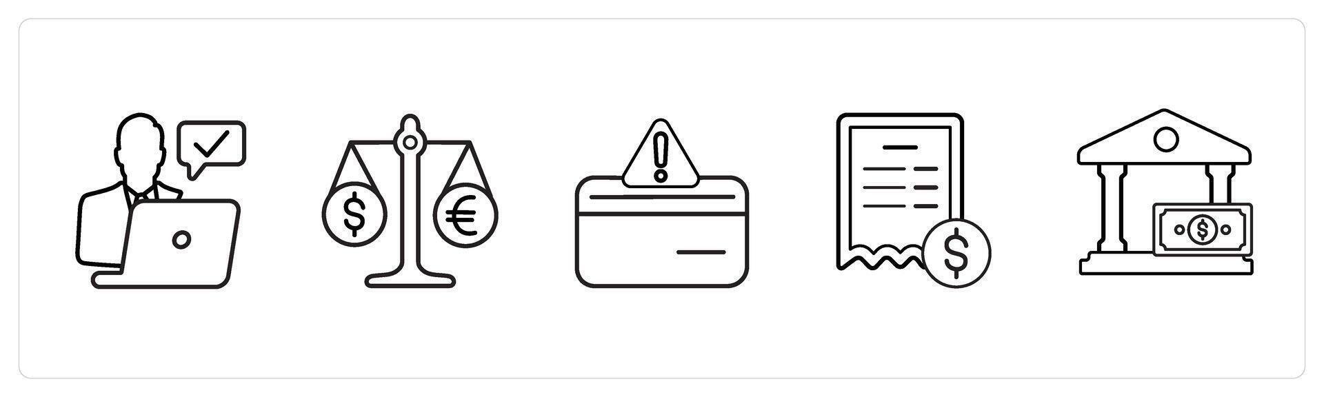 online banking, currency exchange in black line color vector