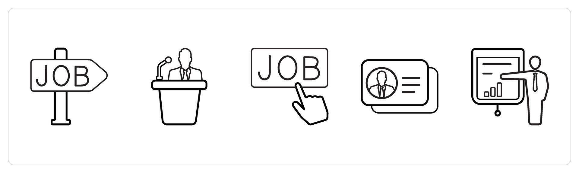 job, speech, search job in black line color vector