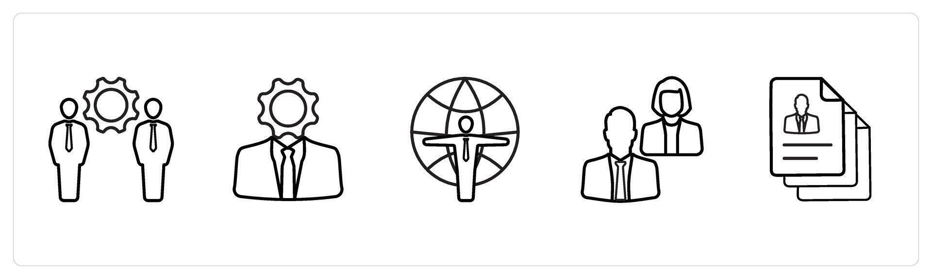 management, human resource support in black line color vector