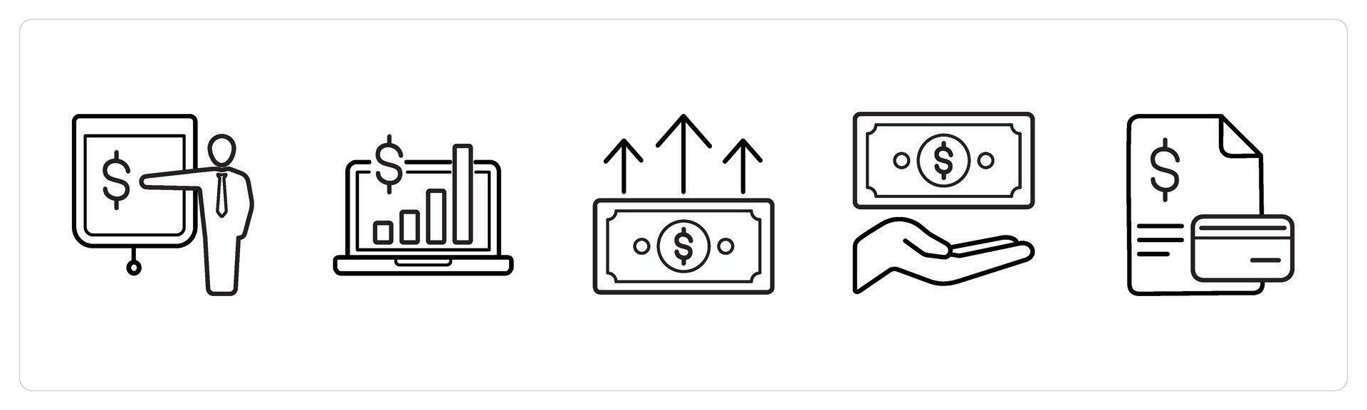 presentation, monetization in black line color vector