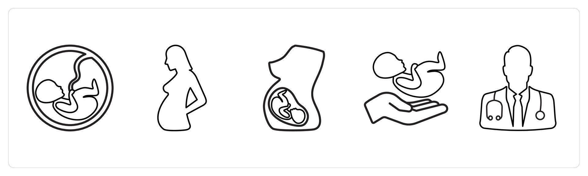 A set of 5 medical icons as electrocadiography, ambulance, hospital in black line color vector