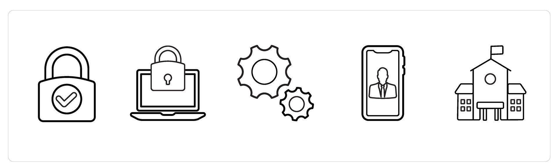 A set of 5 mix icons as lock, laptop lock, gear color vector