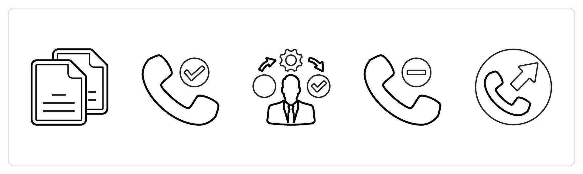 A set of 5 mix icons as duplicate copy, right contact in black line color vector