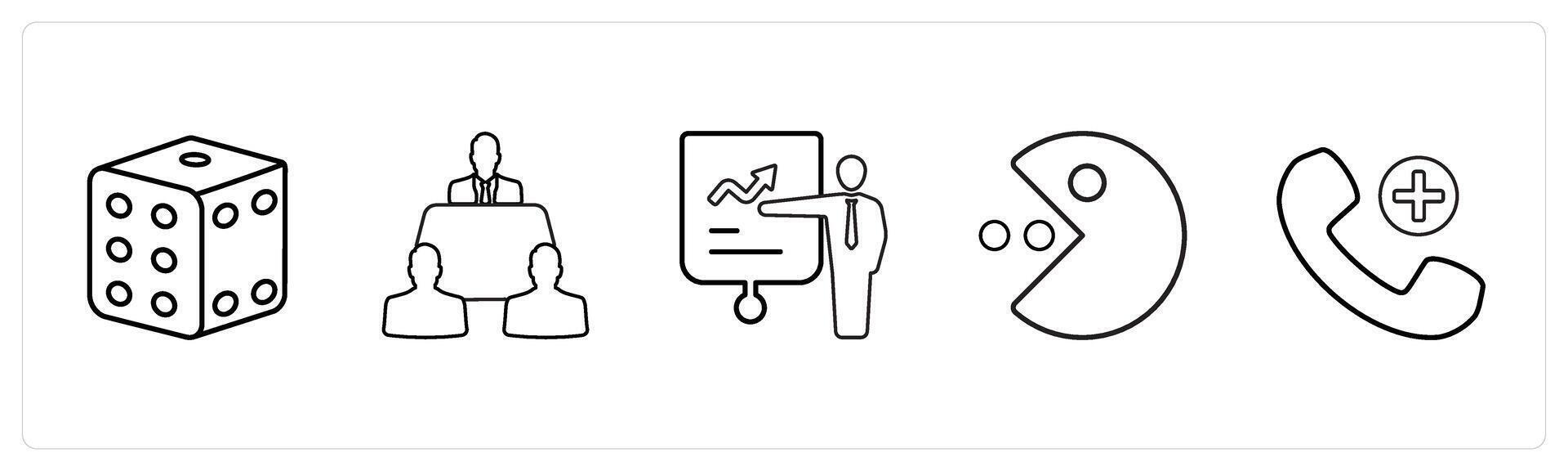 A set of 5 mix icons as creative idea, add folder, tablet key in black line color vector