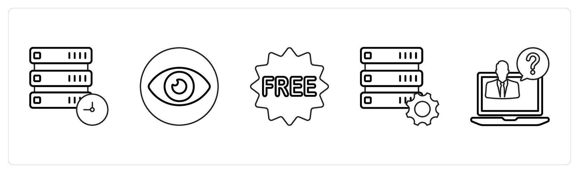 A set of 5 mix icons as drive update, vision, free in black line color vector