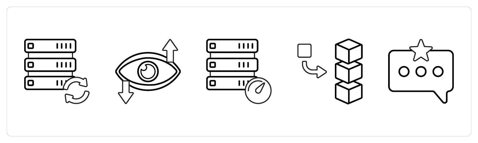 A set of 5 mix icons as drive refresh, vision, drive performance in black line color vector
