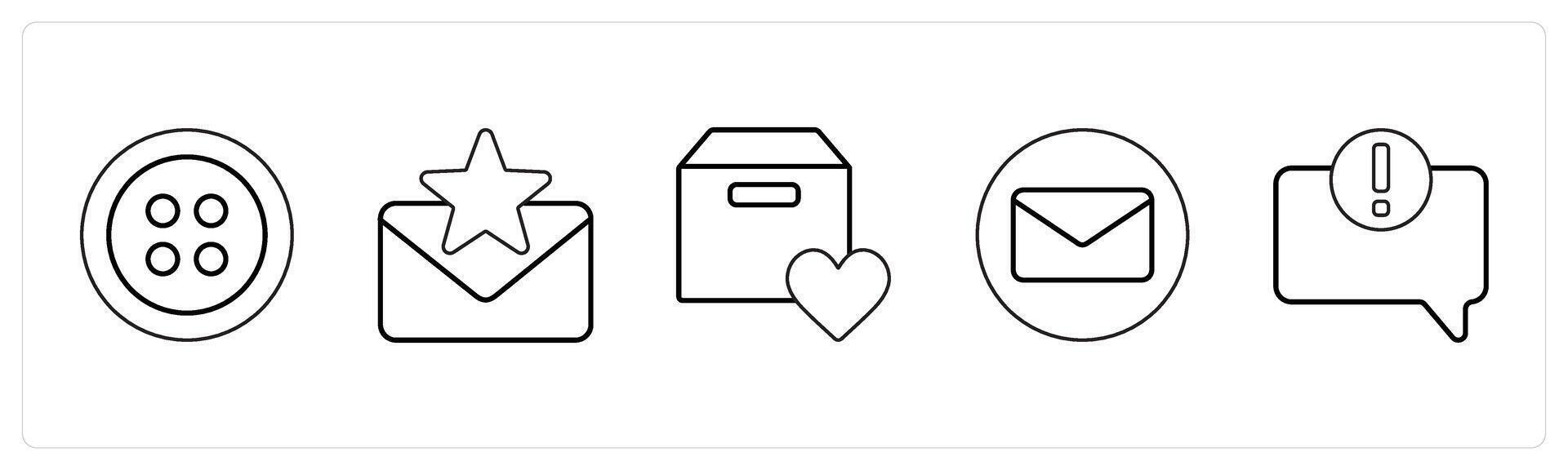 A set of 5 mix icons as button, favorite message, favorite box in black line color vector