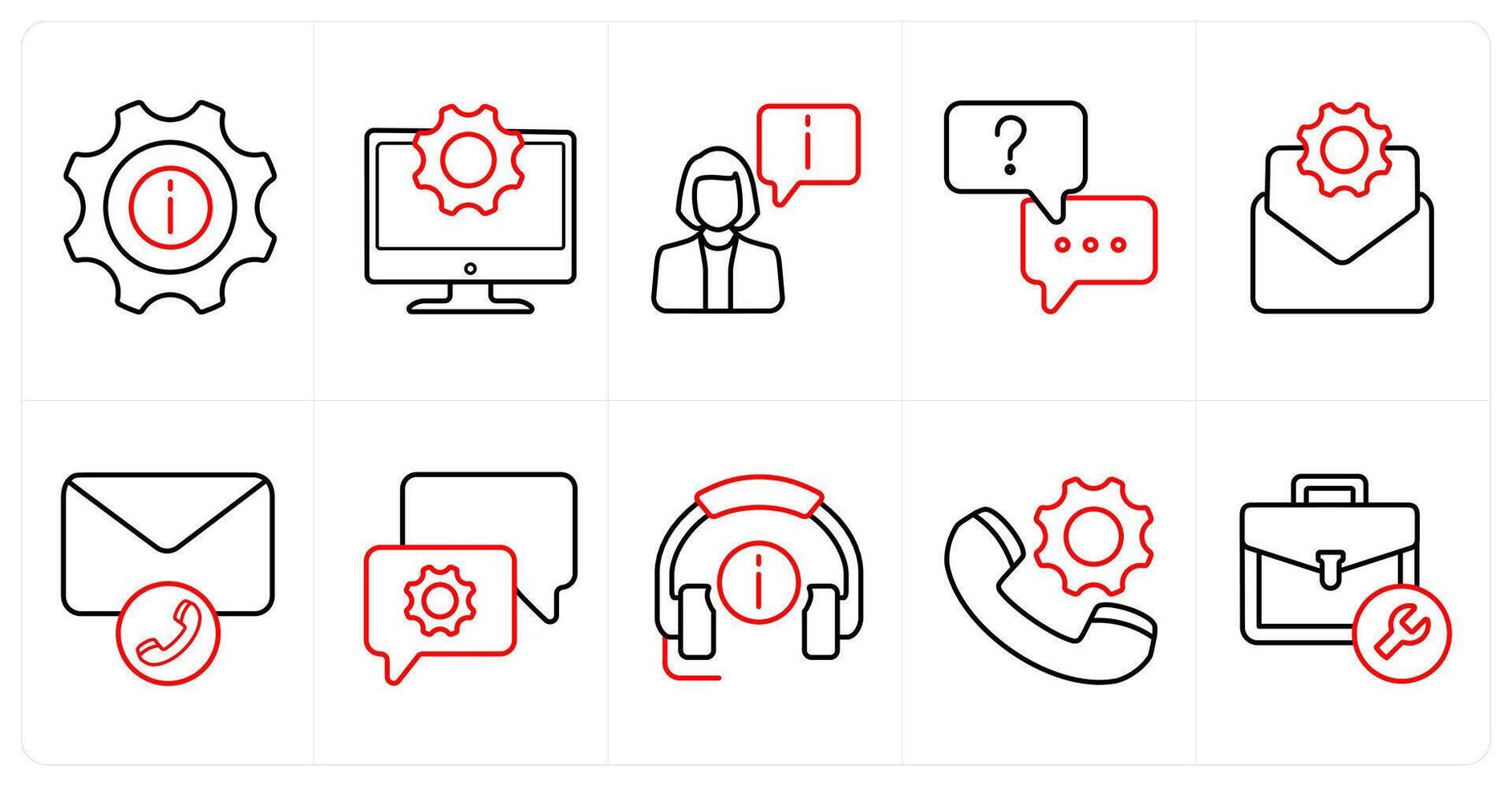 A set of 10 Customer Support icons as support, customer support, chat support in red line color vector