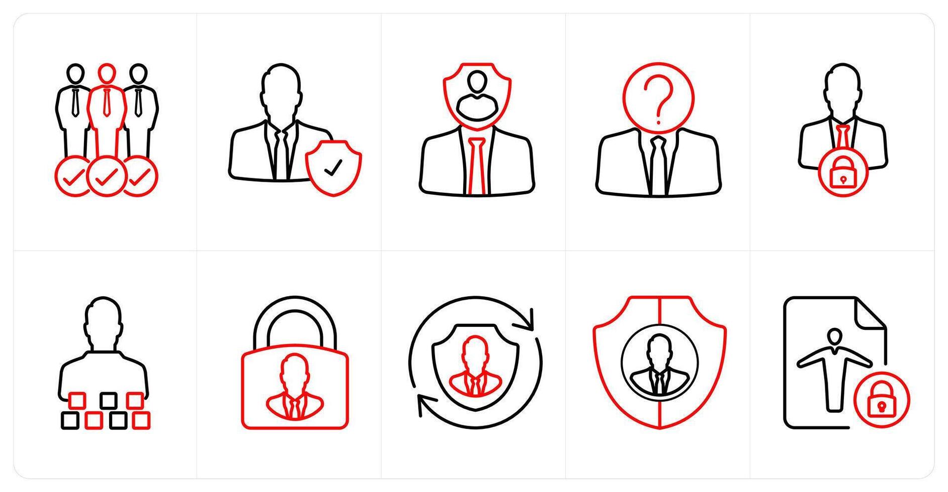 A set of 10 gdpr icons as accessibility, administrator, officer in red line color vector
