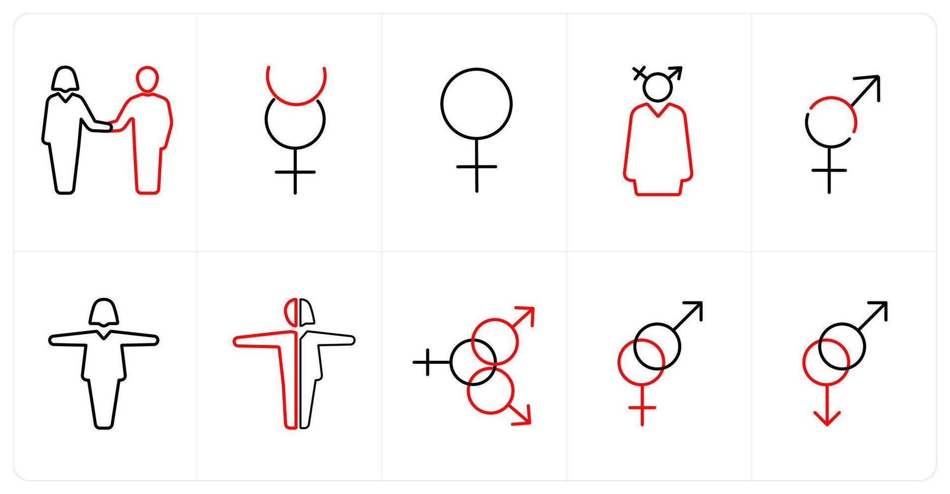 A set of 10 gender icons as Symbol, pride in red line color vector