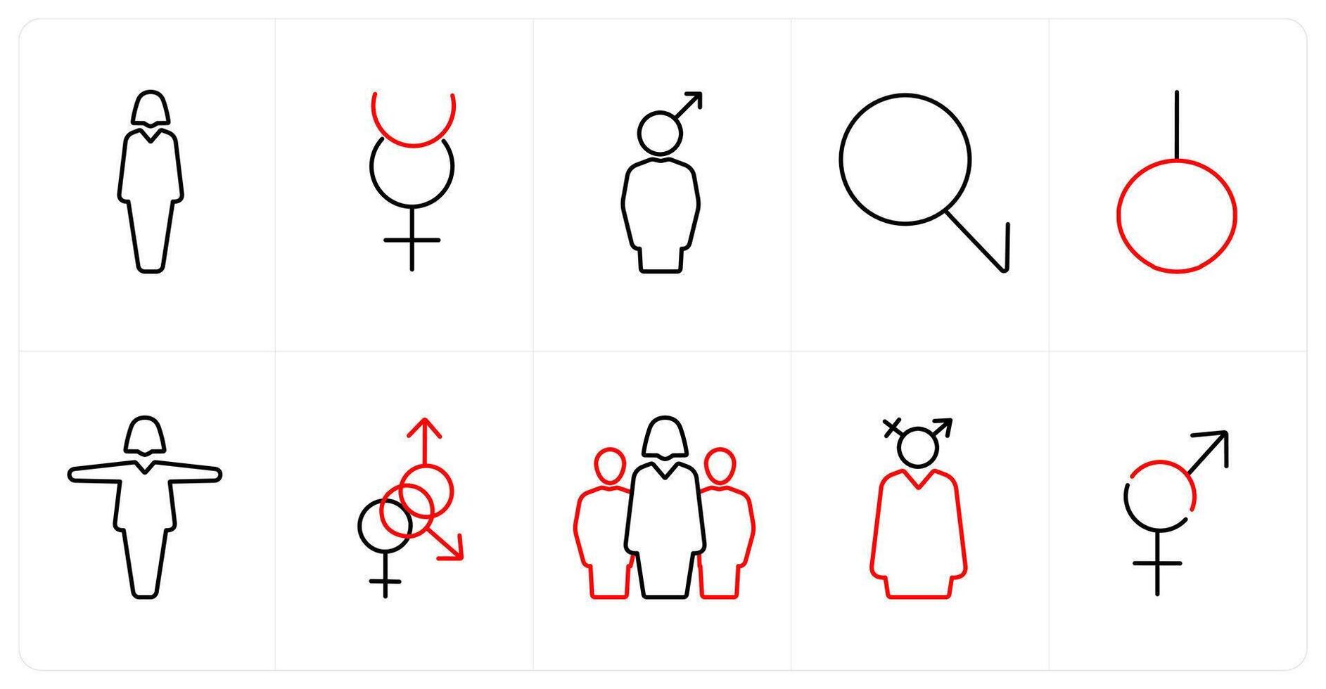 A set of 10 gender icons as Symbol in red line color vector