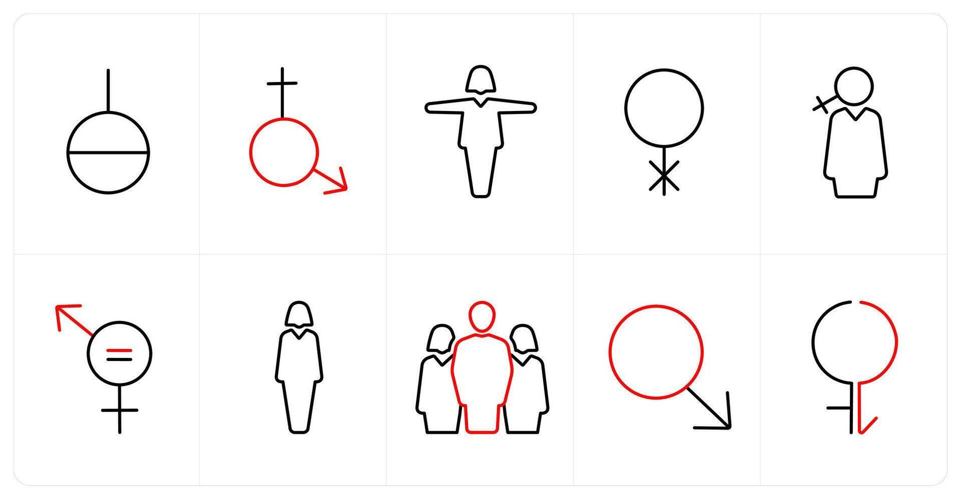 A set of 10 gender icons as gender,symbol in red line color vector