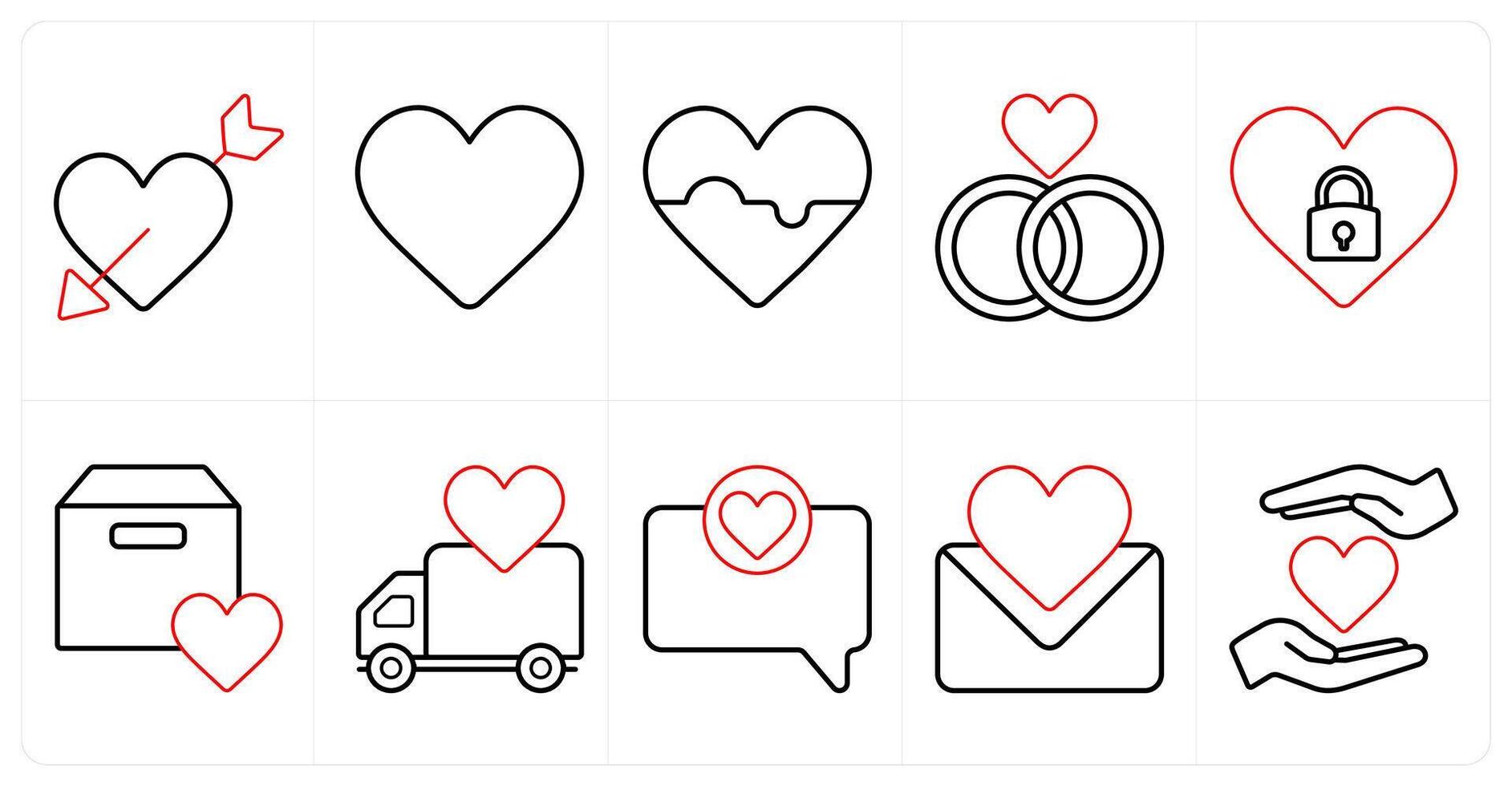 A set of 10 mix icons as falling in love, heart, favorite in red line color vector