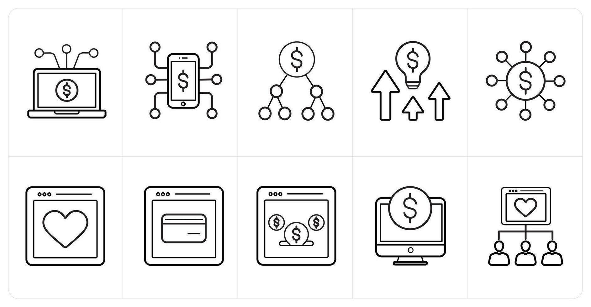 A set of 10 crowdfunding icons as money transation, money network, transaction in black line color vector