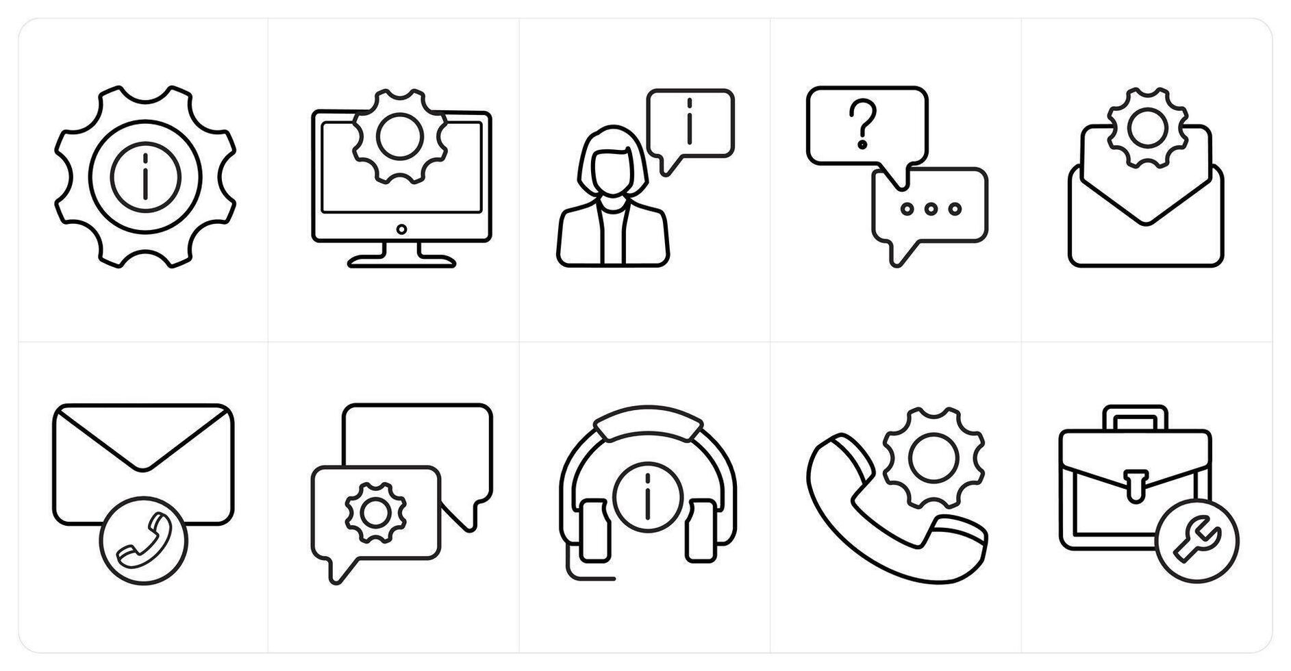 A set of 10 Customer Support icons as support, customer support, chat support in black line color vector