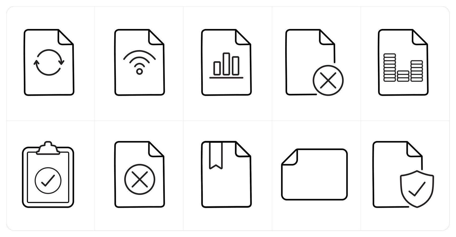 un conjunto de 10 archivo íconos como actualizar, Wifi, grafico en negro línea color vector